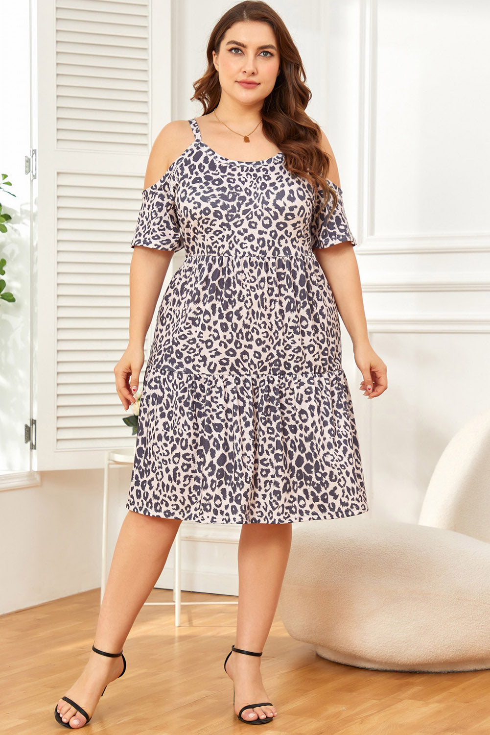 Plus Size Cold Shoulder Ruffle Hem Scoop Neck Dress
