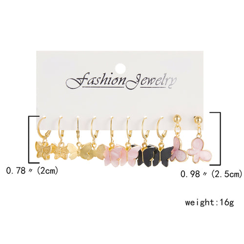 6 Pairs Heart Butterfly Drop Earrings Set Big Circle Piercings