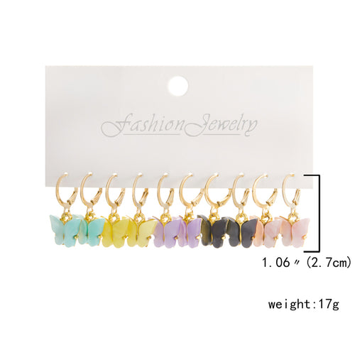 6 Pairs Heart Butterfly Drop Earrings Set Big Circle Piercings