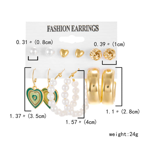 6 Pairs Heart Butterfly Drop Earrings Set Big Circle Piercings