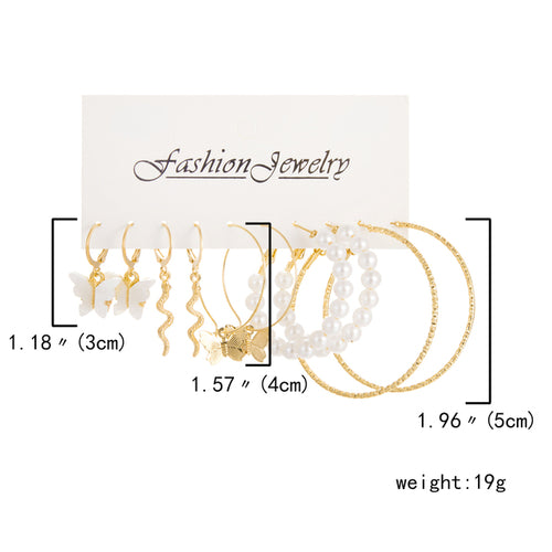 6 Pairs Heart Butterfly Drop Earrings Set Big Circle Piercings