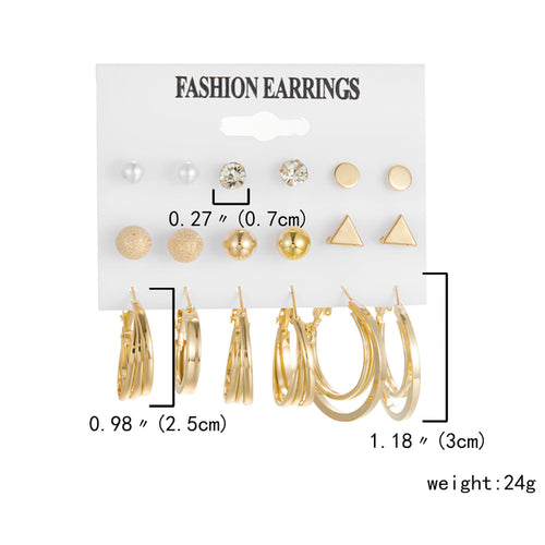 6 Pairs Heart Butterfly Drop Earrings Set Big Circle Piercings