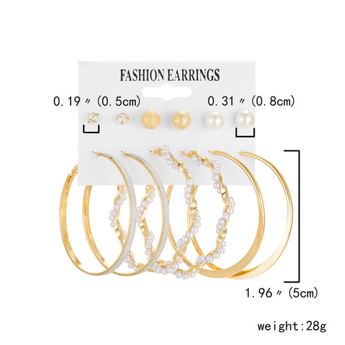 6 Pairs Heart Butterfly Drop Earrings Set Big Circle Piercings