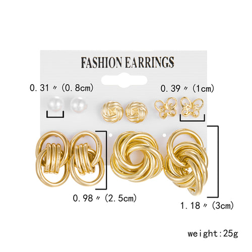 6 Pairs Heart Butterfly Drop Earrings Set Big Circle Piercings