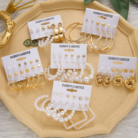 6 Pairs Heart Butterfly Drop Earrings Set Big Circle Piercings