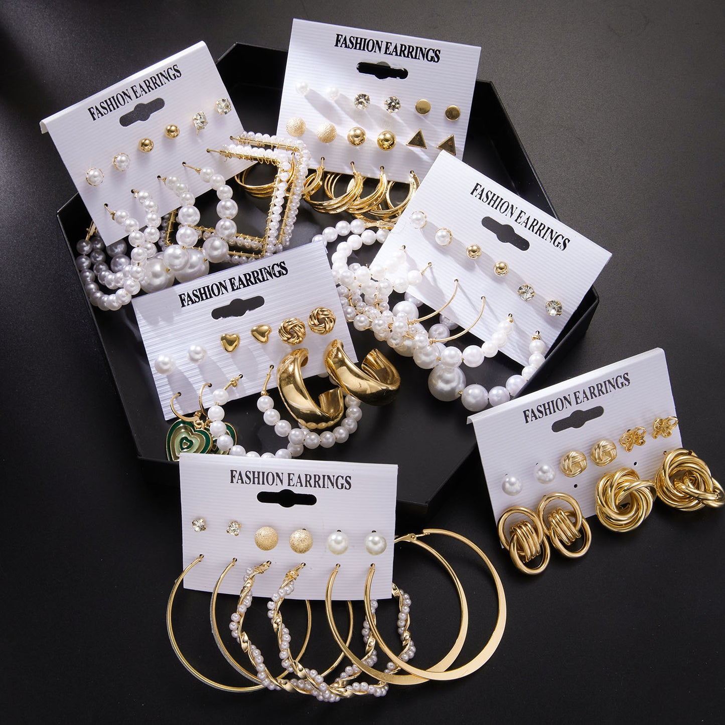 6 Pairs Heart Butterfly Drop Earrings Set Big Circle Piercings